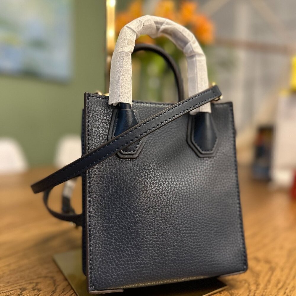 NWT! NEW! Michael Kors Mercer Extra-Small Pebbled Leather Crossbody Bag -Navy - Picture 7 of 12